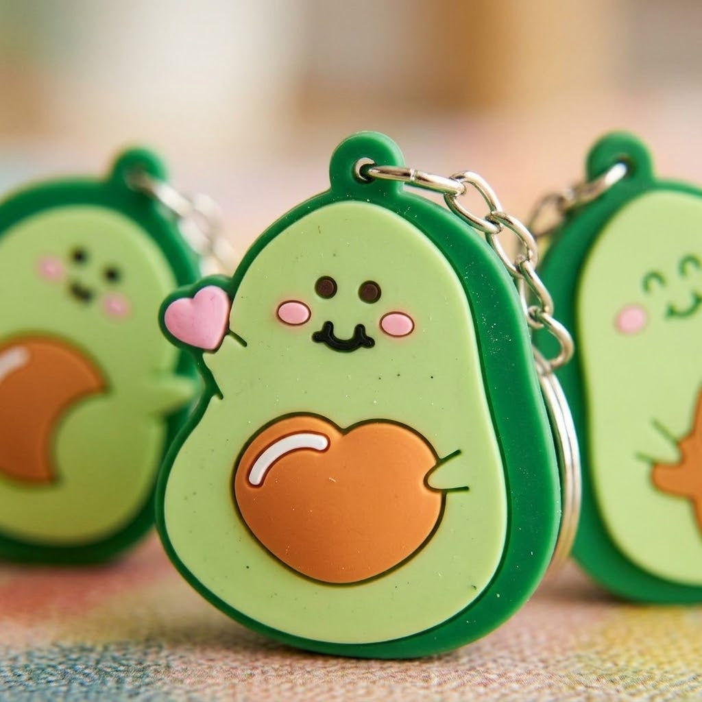 Kawaii Avocado Keychain Cute Food Keyring Set of 12 - close-up