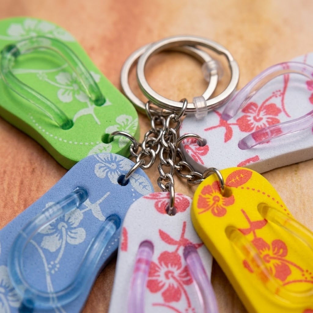 Foam Flip Flop Keychain Beach Key Ring - close-up