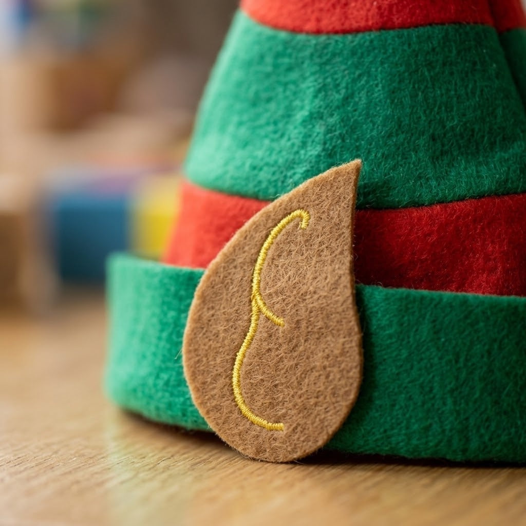 Felt Christmas Elf Hat with Elf Ears - close-up
