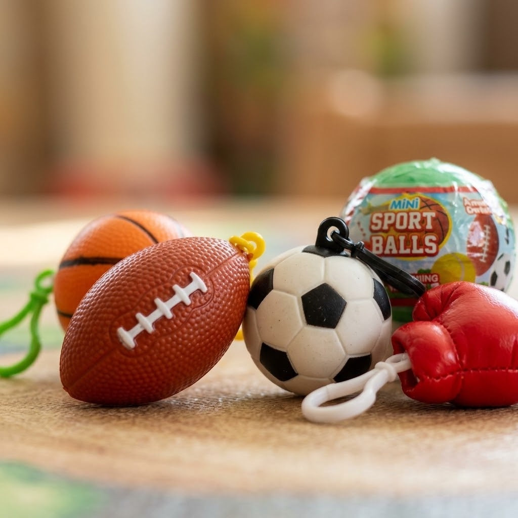 Sports Ball Keychain in Capsule Keyring 5.5 cm - close-up