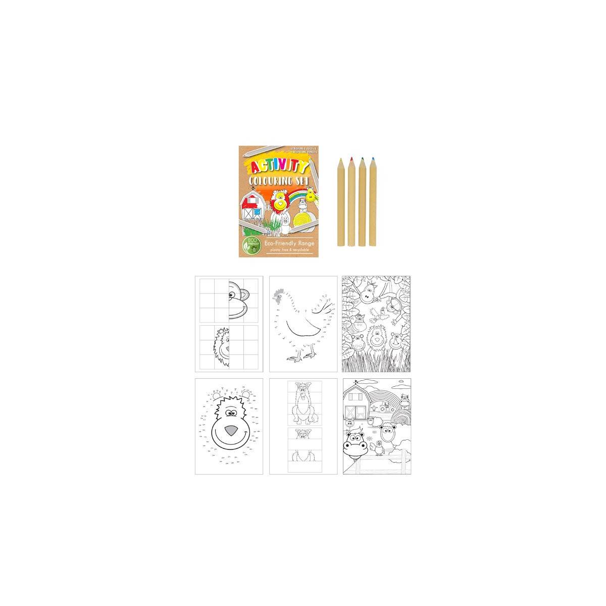 Kraft Pouch with 6 Coloring Sheets & Games + 4 “Animal” Theme Pencils