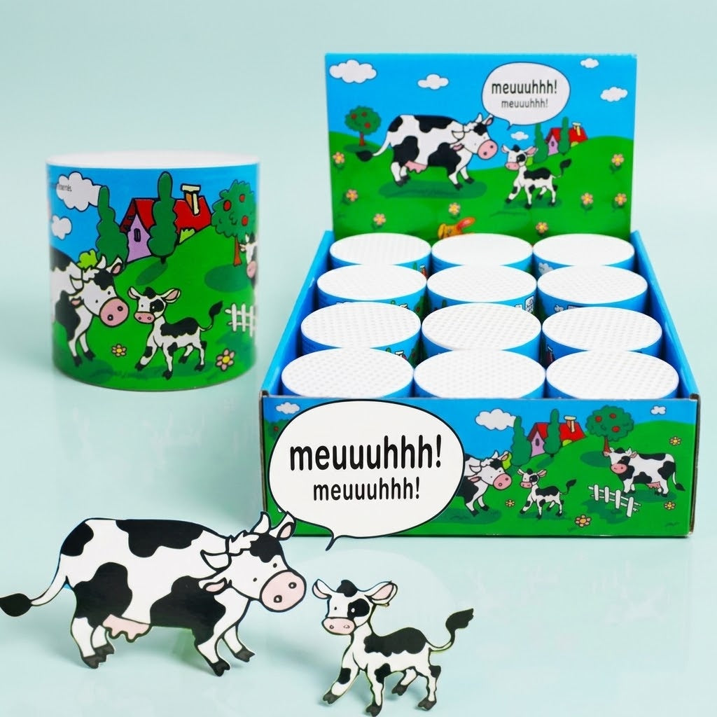 Moo Box Cow Sound Toy 6 cm Baby Noise Maker - studio photo