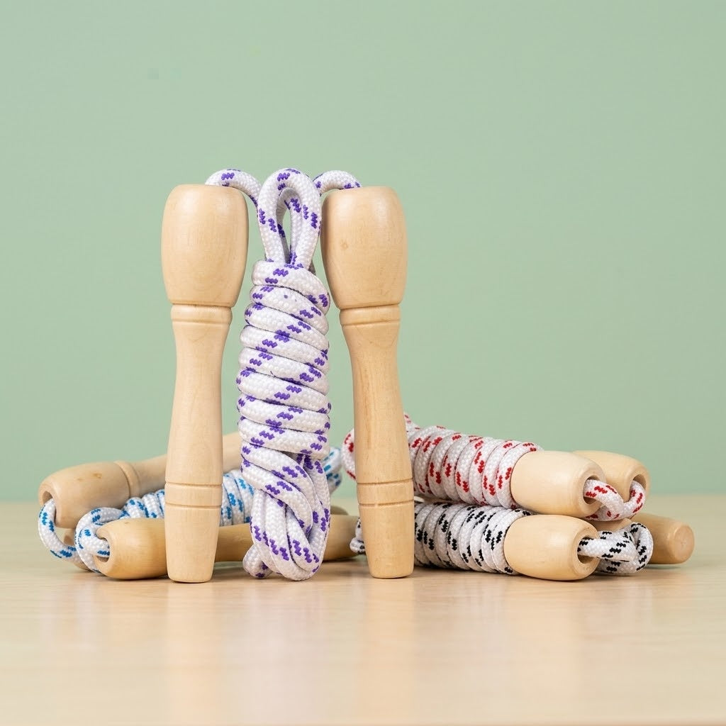 Skipping Rope with Wooden Handles 2 m – 4 Colours - studio photo