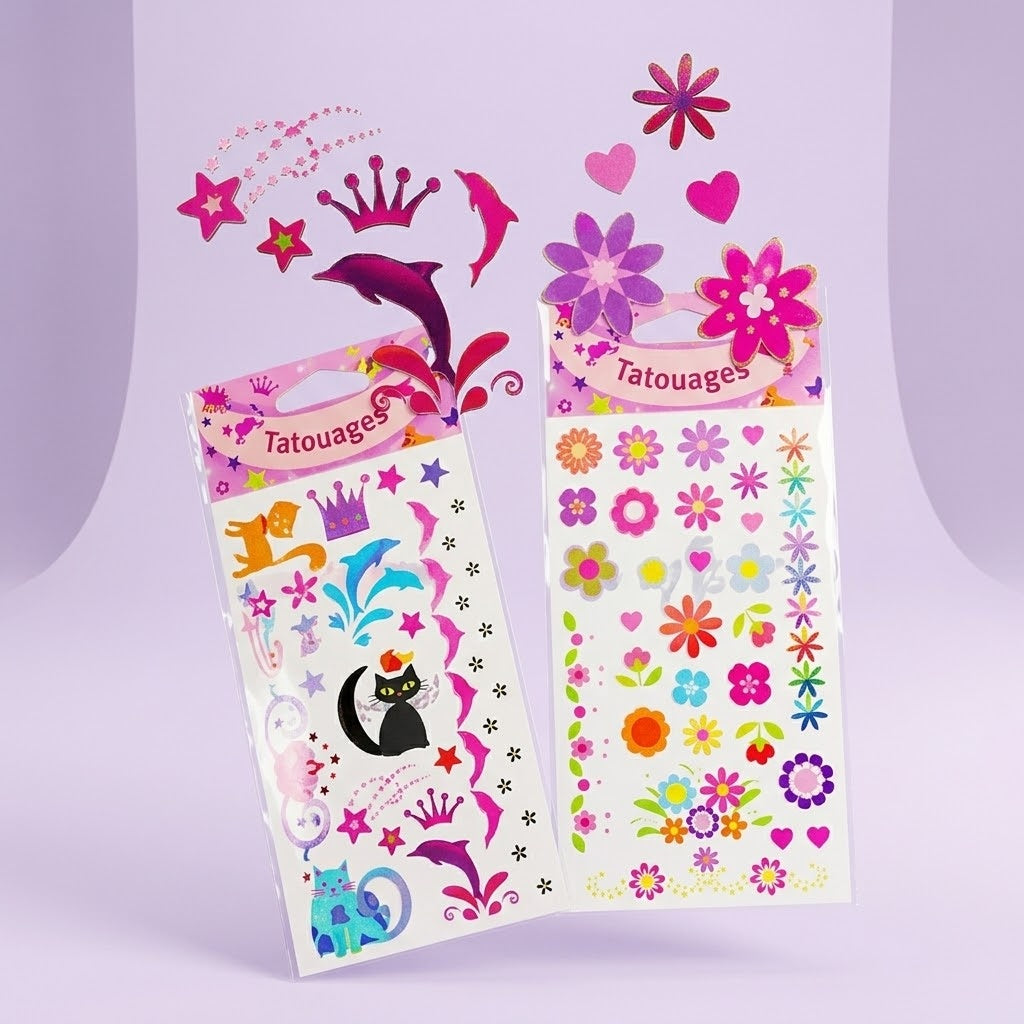 Temporary Tattoos Sheet for Girls Party Favours - studio photo