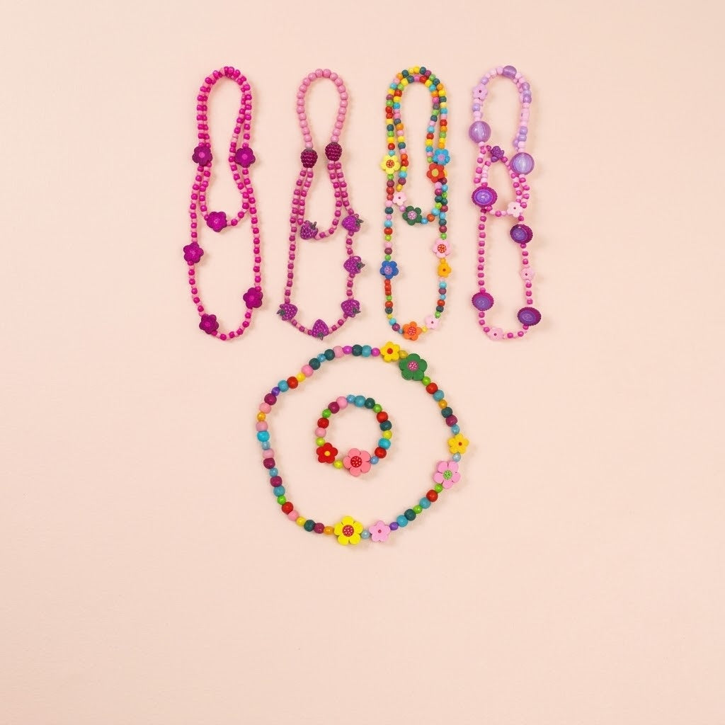 Beaded Necklace and Bracelet Set Wood and Plastic - studio photo