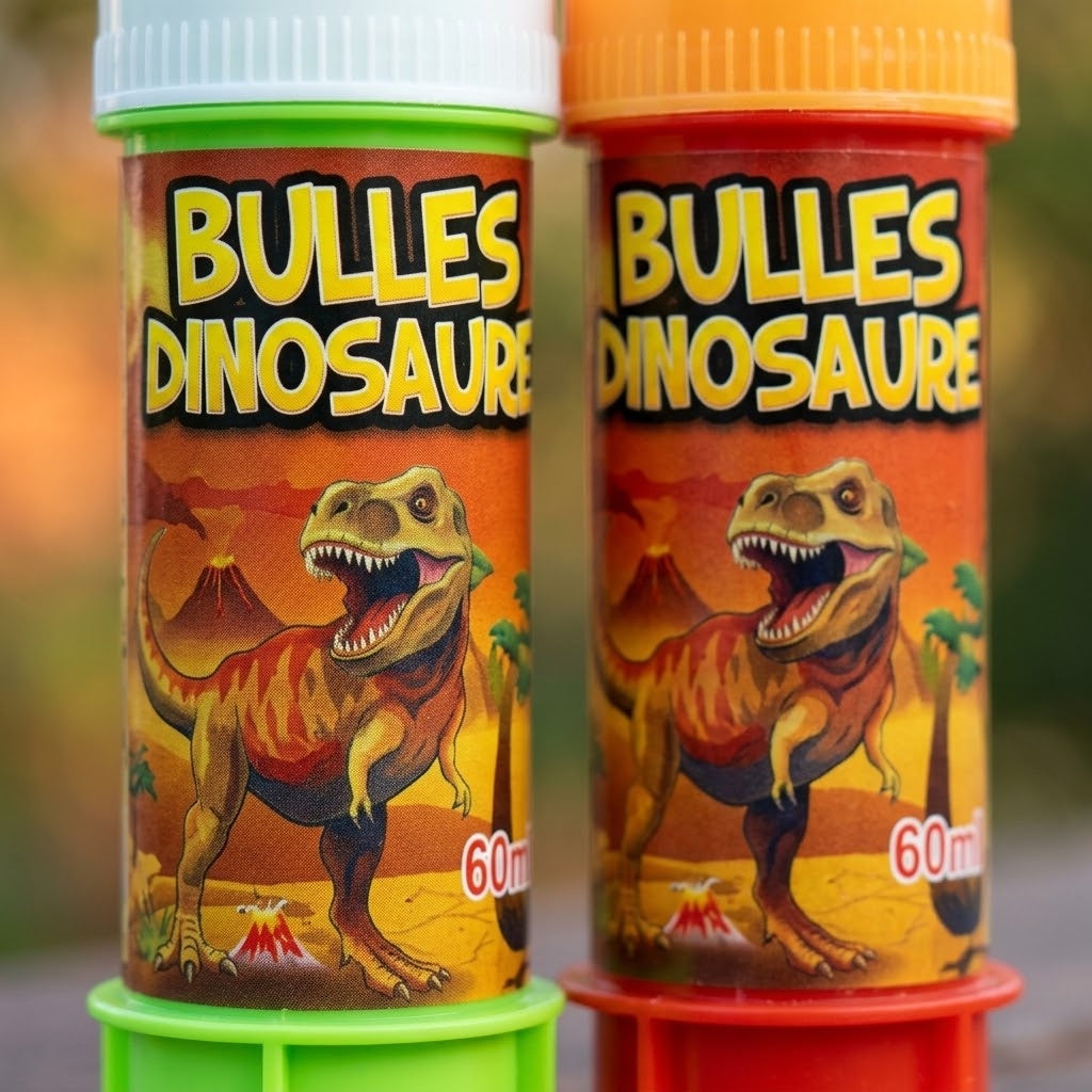 Dinosaur Bubbles Tube 60 ml with Maze Game Cap - close-up