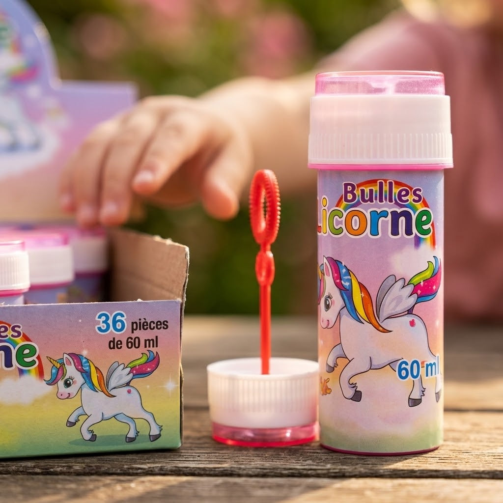 Unicorn Bubbles Tube 60 ml with Maze Game Cap - close-up