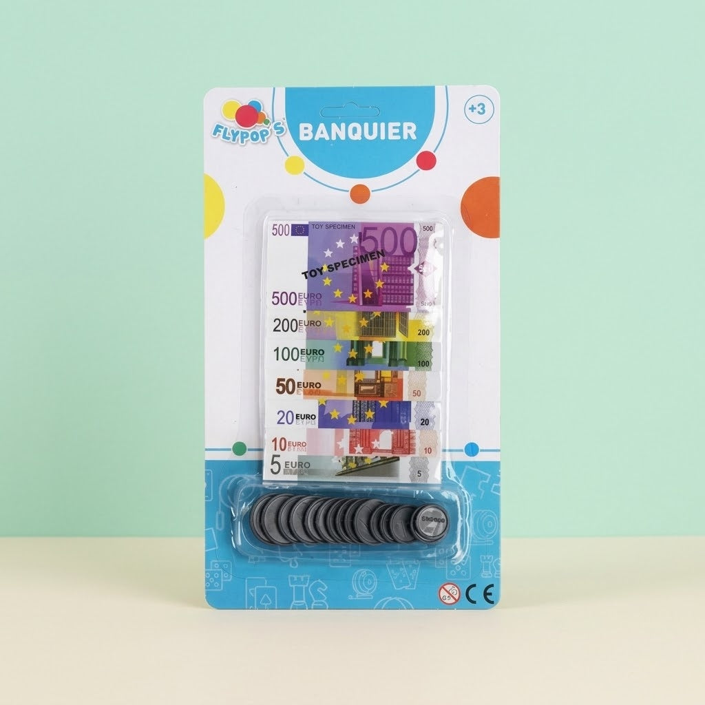 Play Money Set, Euro Notes & Coins - studio photo