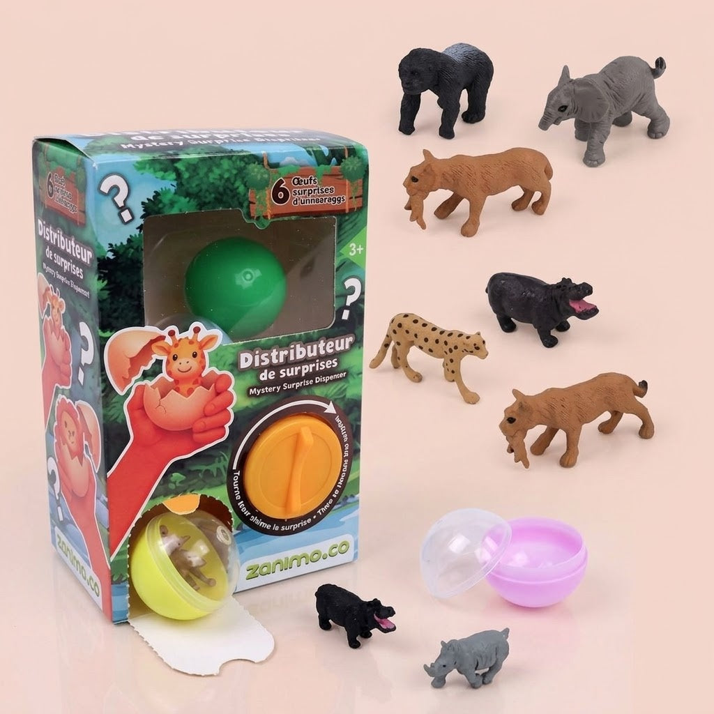 Capsule Dispenser with 6 Surprise Wild Animal Figures - studio photo