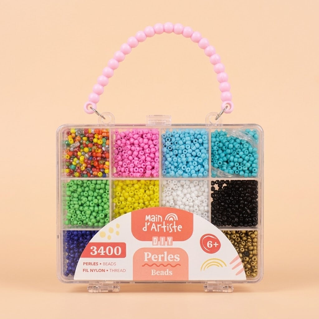 Bead Kit 3400 Beads with Thread in 12-Compartment Case - studio photo