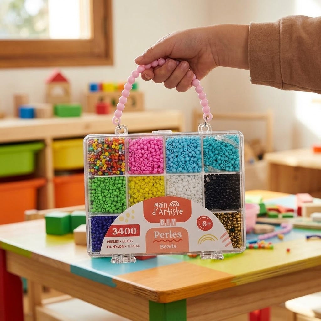 Bead Kit 3400 Beads with Thread in 12-Compartment Case - lifestyle photo