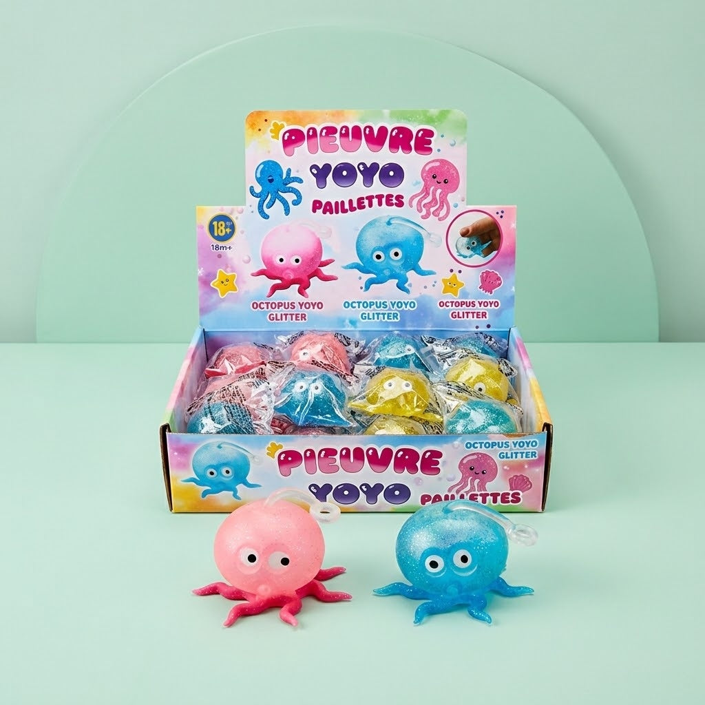 Stretchy Octopus Yoyo Stress Ball Fidget Toy 5 cm - studio photo