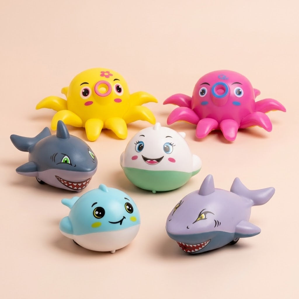 Pull Back Sea Animal Toy Shark Whale Octopus 7–9 cm - studio photo