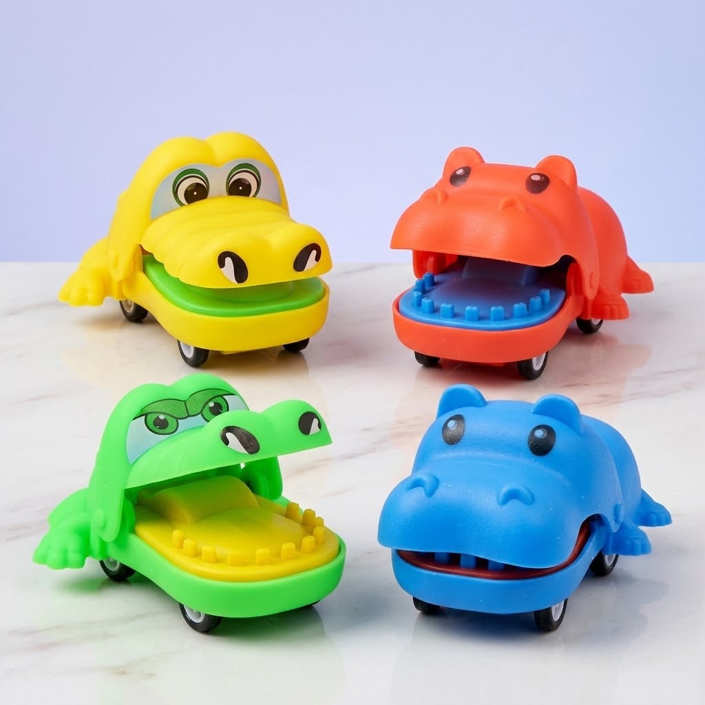 Pull Back Crocodile or Hippo Animal Toy 7 cm - studio photo