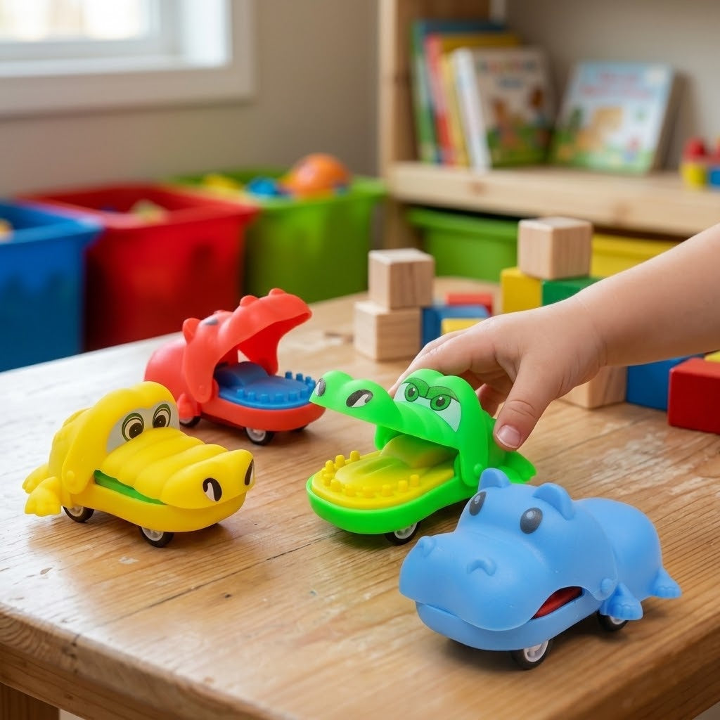 Pull Back Crocodile or Hippo Animal Toy 7 cm - lifestyle photo