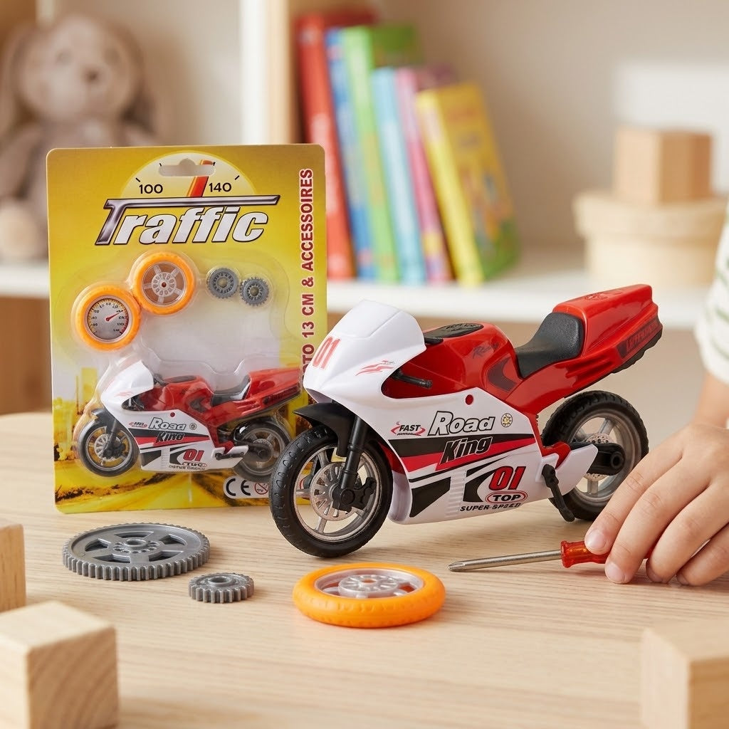 Toy Motorbike 13 cm with Tools and Spare Wheels - lifestyle photo