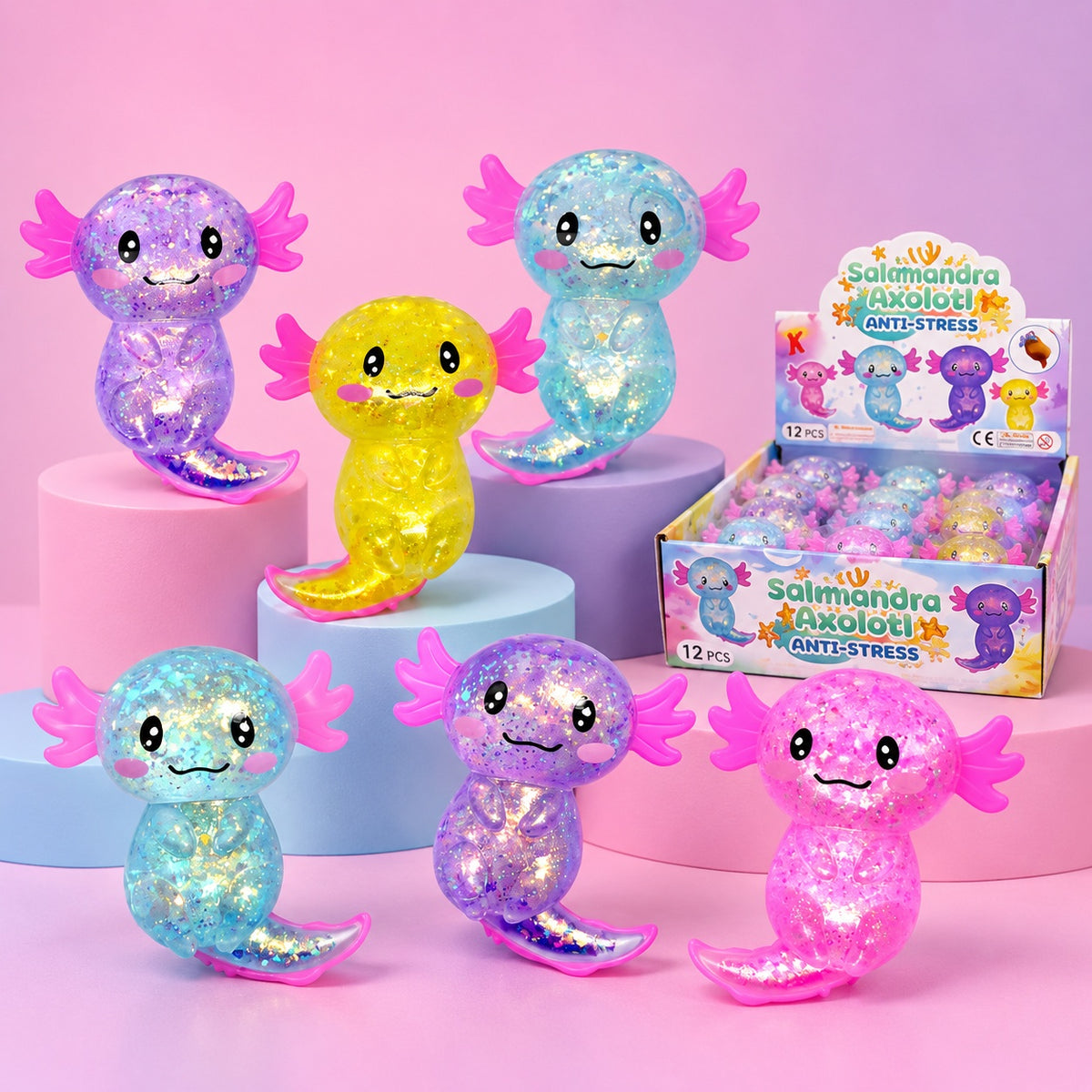 Axolotl Squishy Stress Toy Gel Filled 10 cm - studio photo