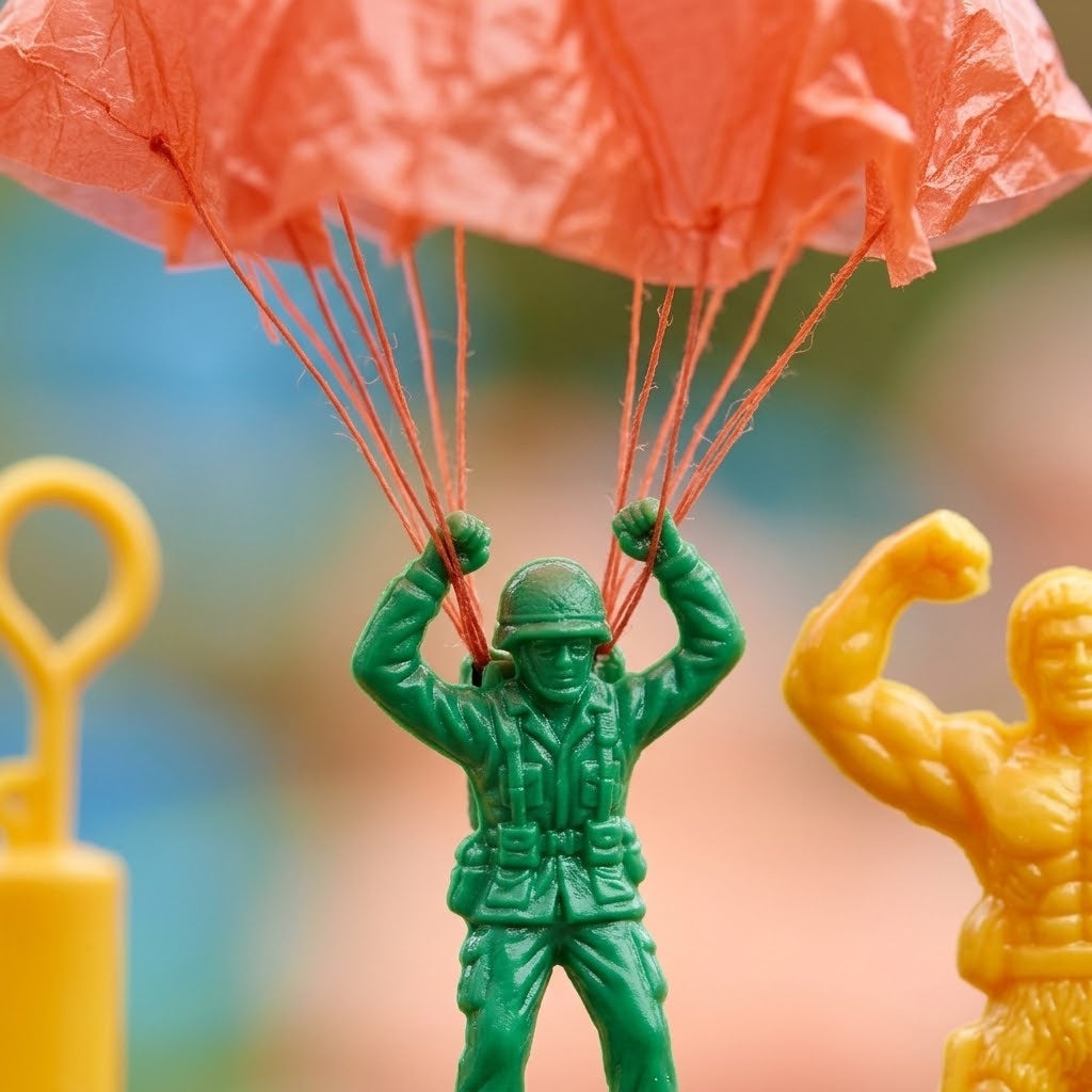 Fluorescent Parachute Man Toy with Launcher 9 cm - close-up