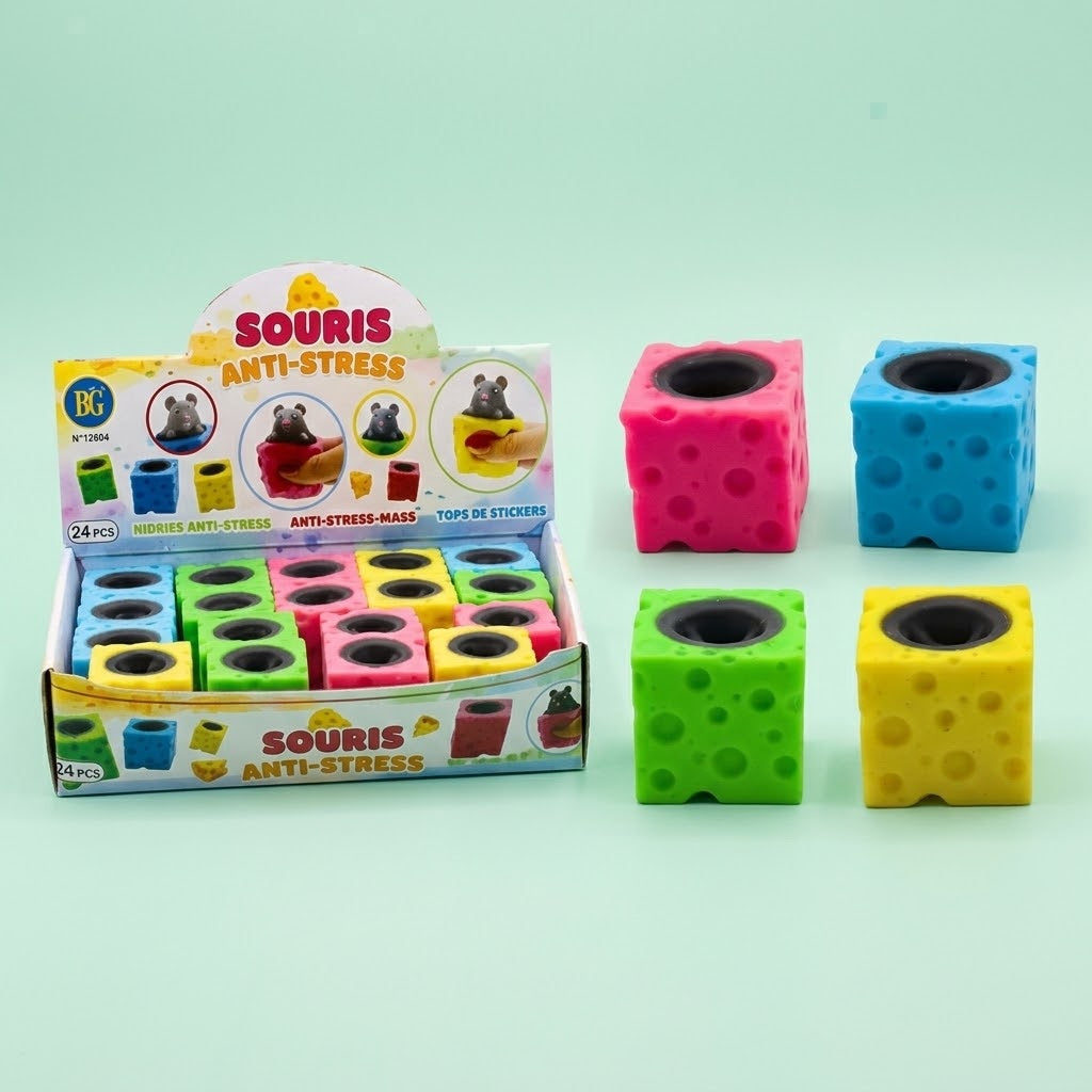 Cheese Squeeze Toy with Pop-Out Mouse Fidget - studio photo