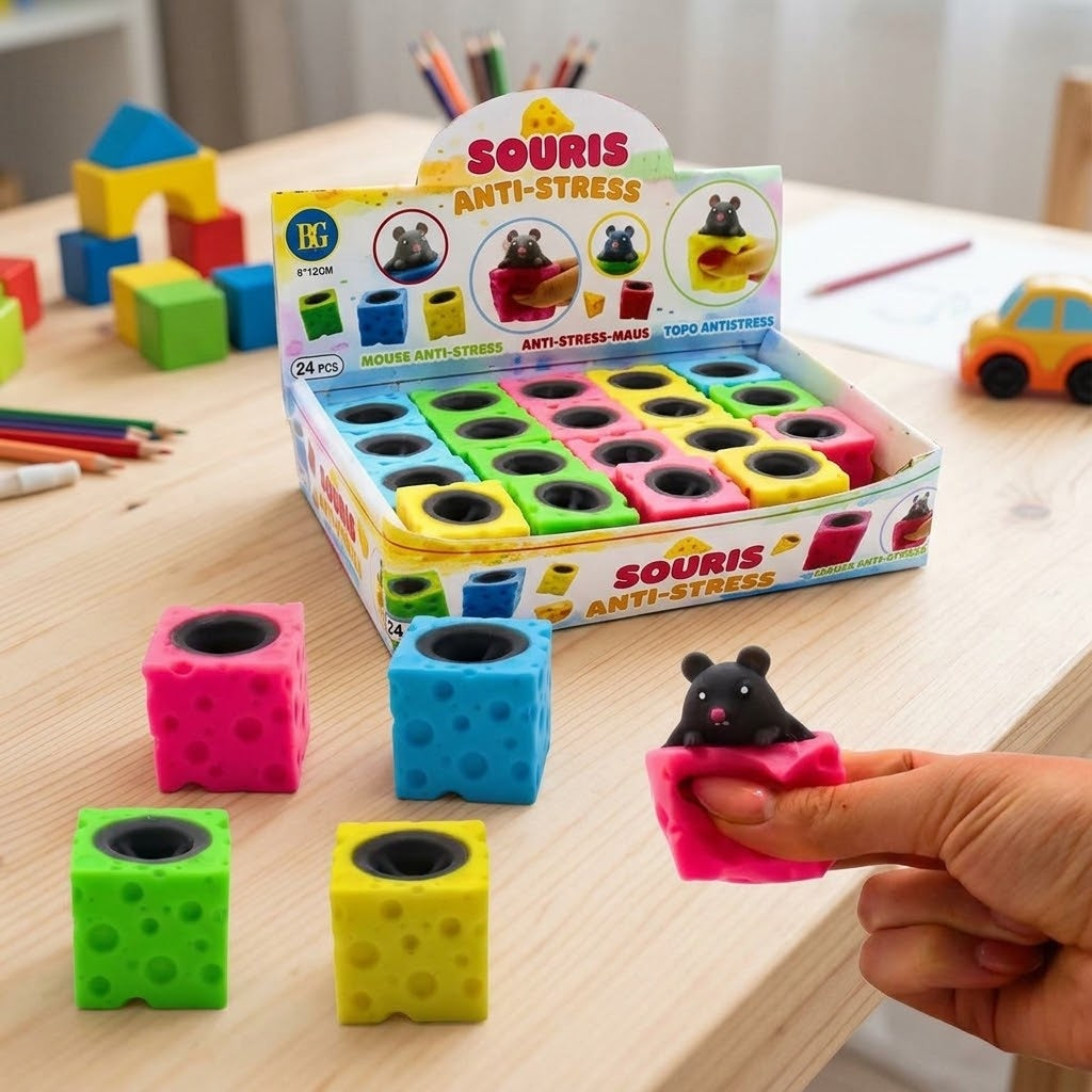 Cheese Squeeze Toy with Pop-Out Mouse Fidget - lifestyle photo