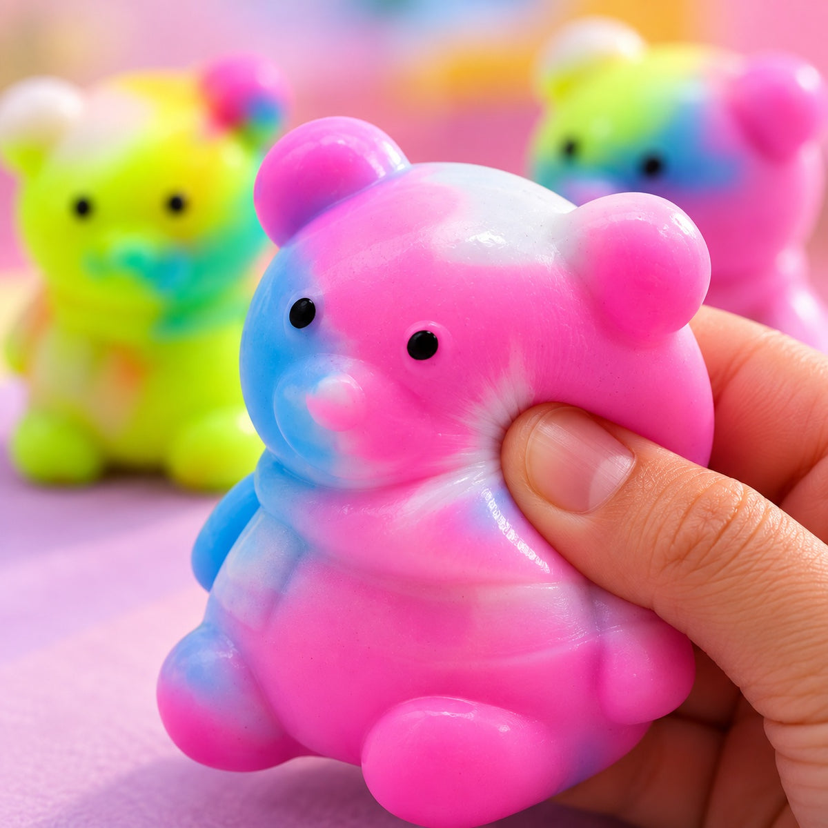 Marbled Bear Squishy Stress Toy 6 cm - close-up