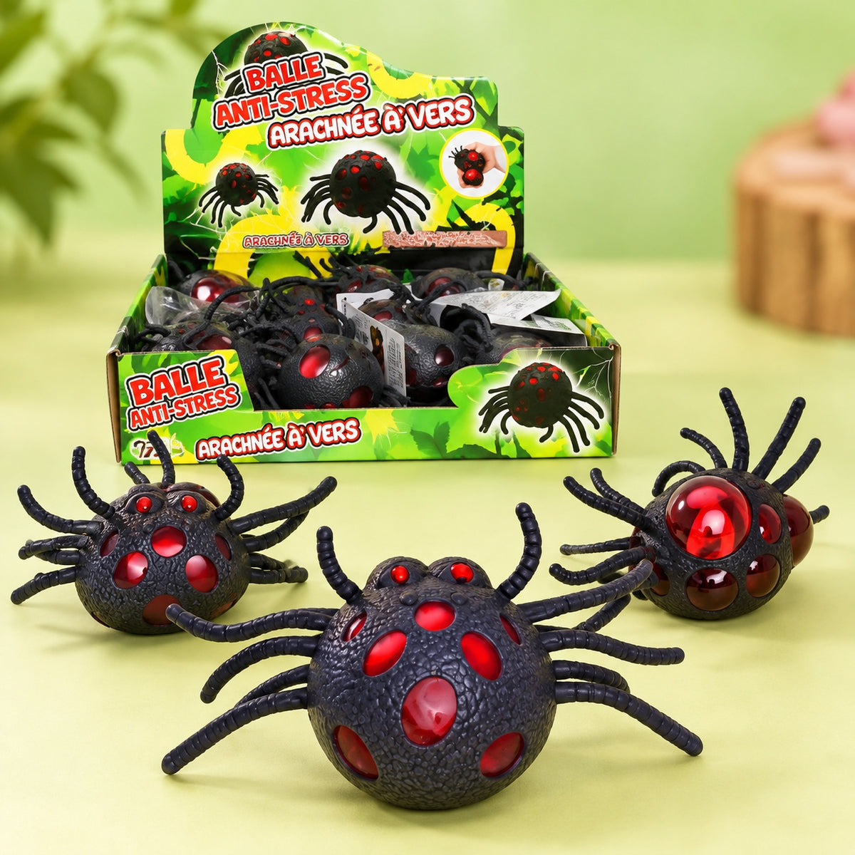 Squishy Spider with Worms Inside Halloween Toy 13 cm - studio photo