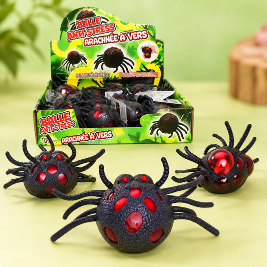 Squishy Spider with Worms Inside Halloween Toy 13 cm - studio photo