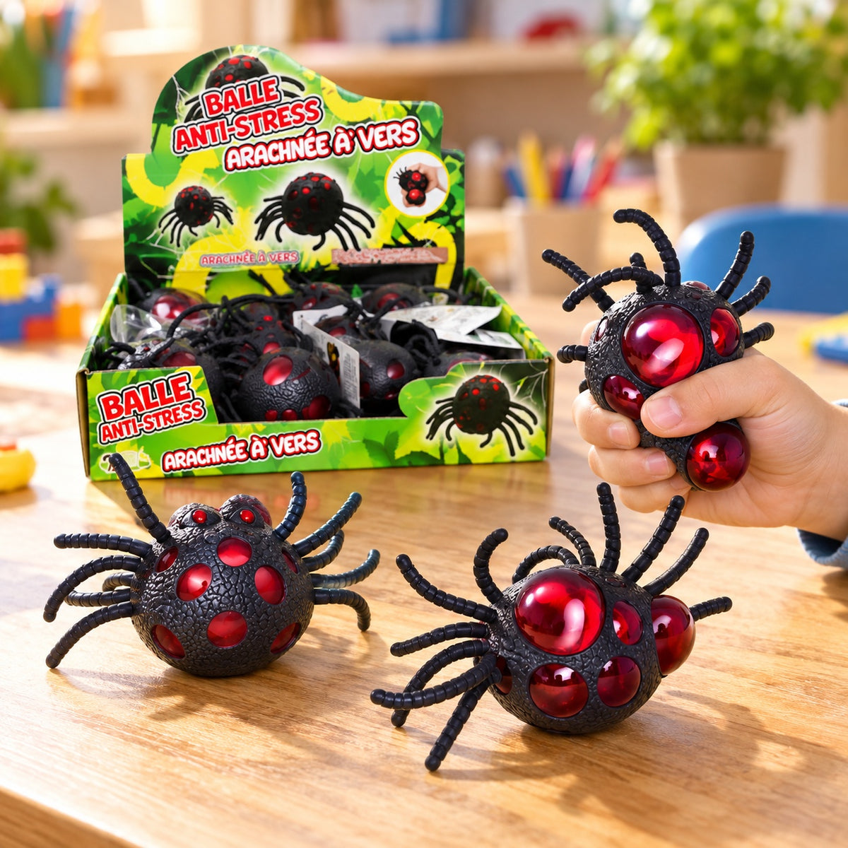 Squishy Spider with Worms Inside Halloween Toy 13 cm - lifestyle photo