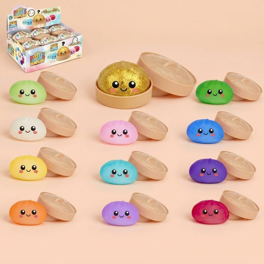 Dumpling Squishy 6.5 cm in Steamer Box with Golden Edition - studio photo