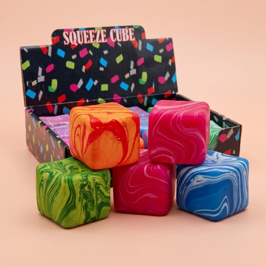 Marbled Gel Squishy Cube 5 cm Stress Toy - studio photo