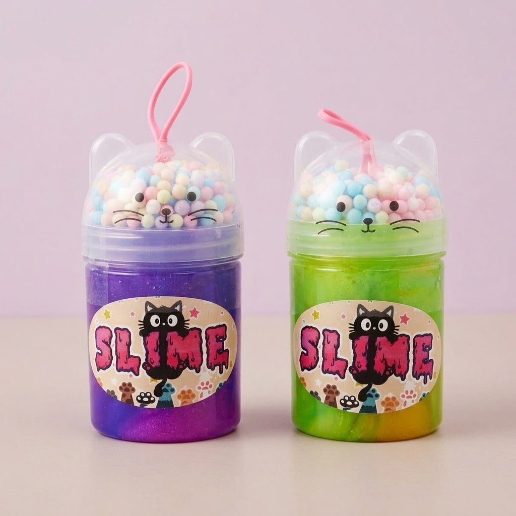 Cat Slime Putty 150 g with Foam Beads in Cat Pot - studio photo