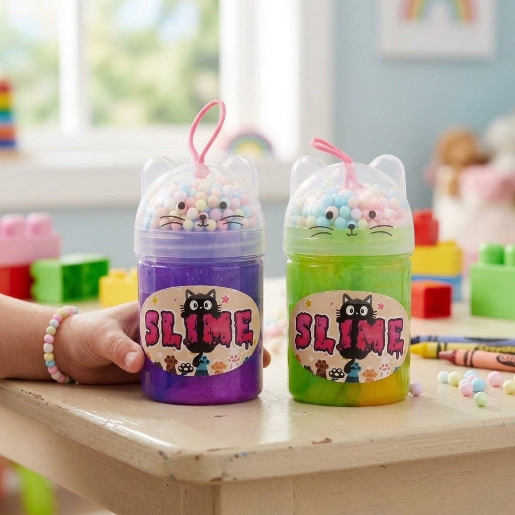 Cat Slime Putty 150 g with Foam Beads in Cat Pot - lifestyle photo
