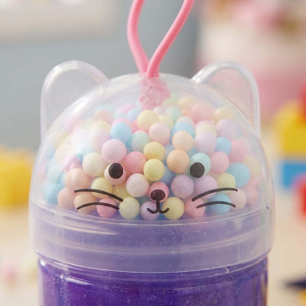 Cat Slime Putty 150 g with Foam Beads in Cat Pot - close-up
