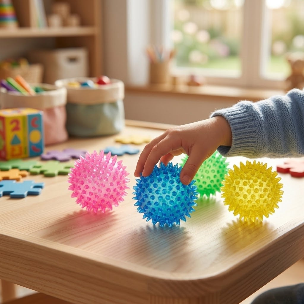 Light Up Spiky Bouncy Ball Sensory Ball 7.5 cm - lifestyle photo