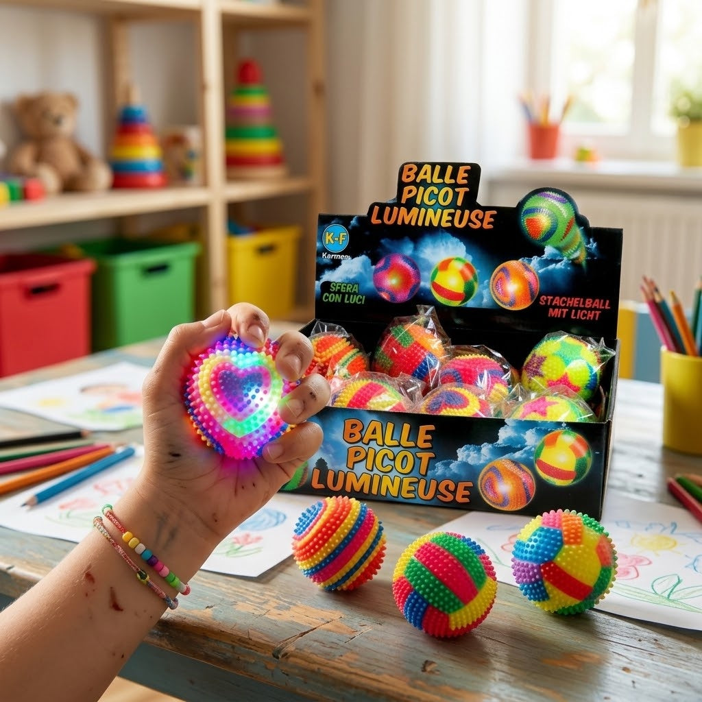 Light Up Spiky Ball Flashing Sensory Ball 7.5 cm - lifestyle photo