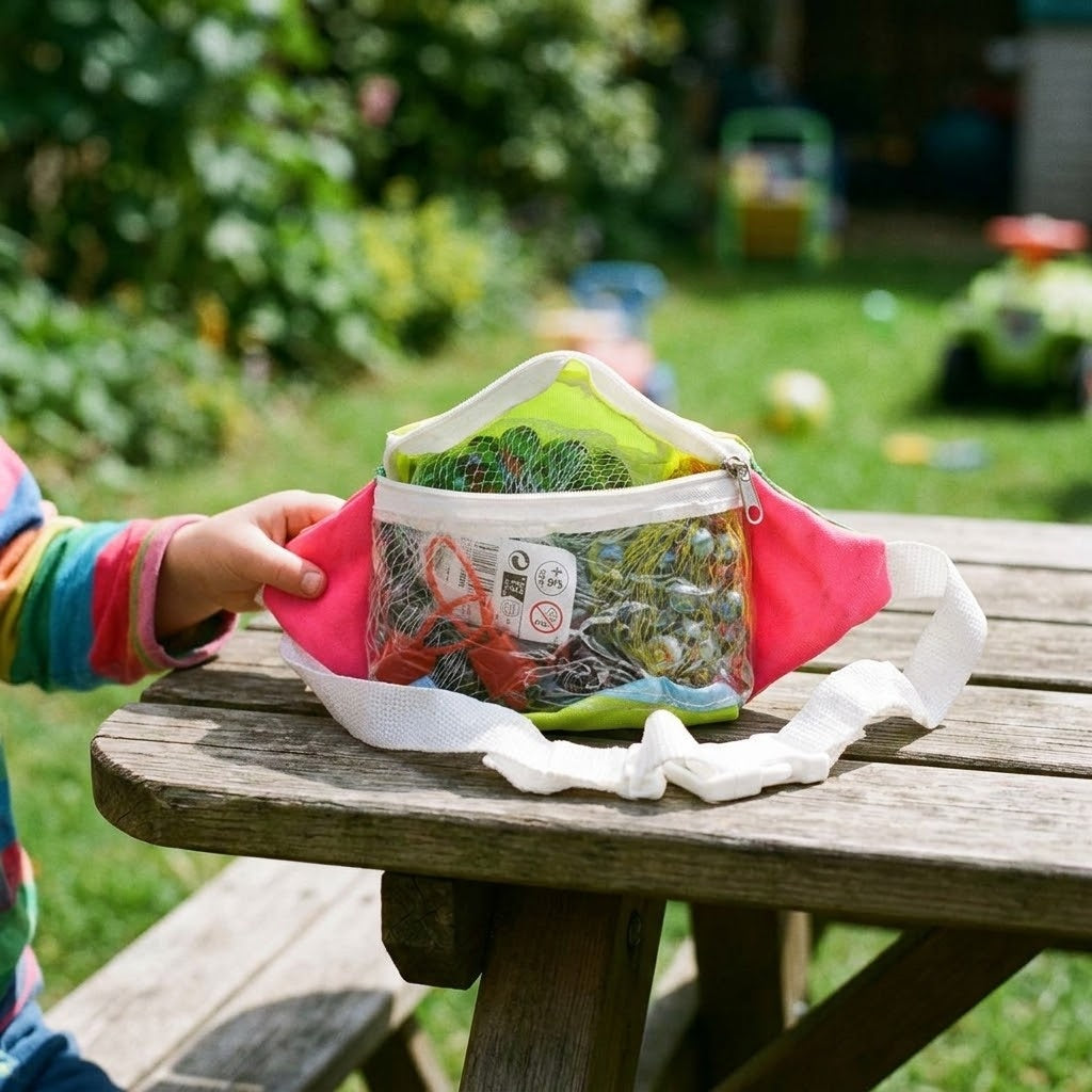 Marbles Set 80 Marbles and 4 Shooters in Bum Bag - lifestyle photo