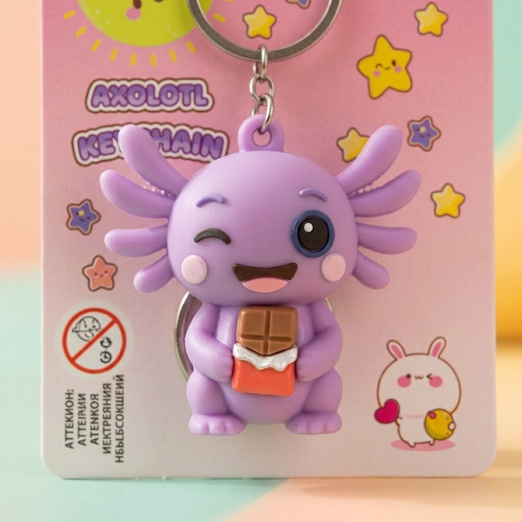 Kawaii Axolotl 3D Keychain Cute Keyring 4.5 cm - close-up