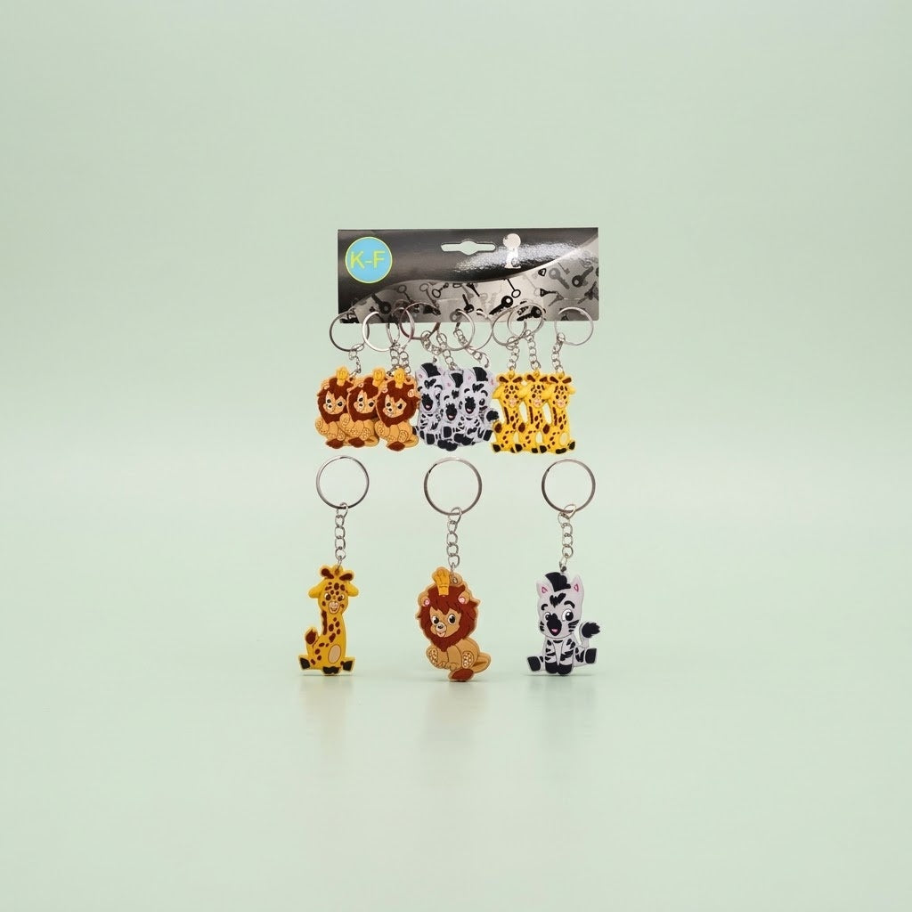 Jungle Animal Keychain Lion Giraffe Zebra Keyring 5 cm - studio photo
