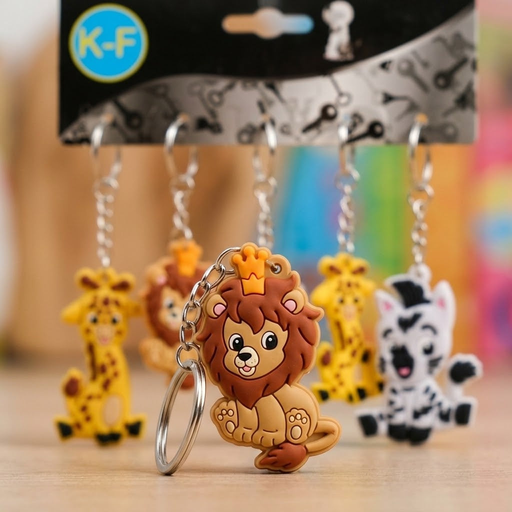 Jungle Animal Keychain Lion Giraffe Zebra Keyring 5 cm - close-up