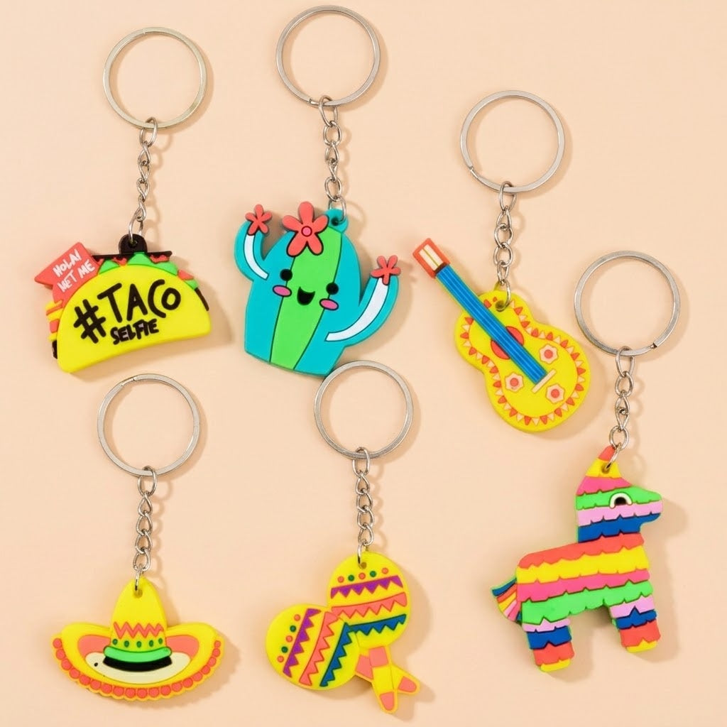 Mexico Keychain Cactus & Taco Fiesta Keyring - studio photo
