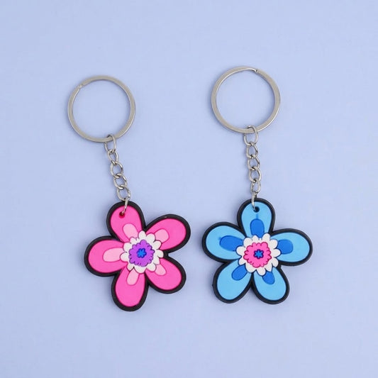 Flower Keychain Colourful Floral Keyring - studio photo