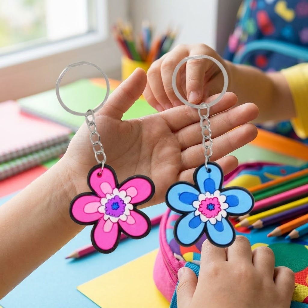 Flower Keychain Colourful Floral Keyring - lifestyle photo