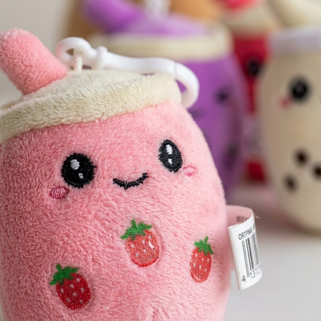 Plush Bubble Tea Keychain Bag Charm 10 cm - close-up