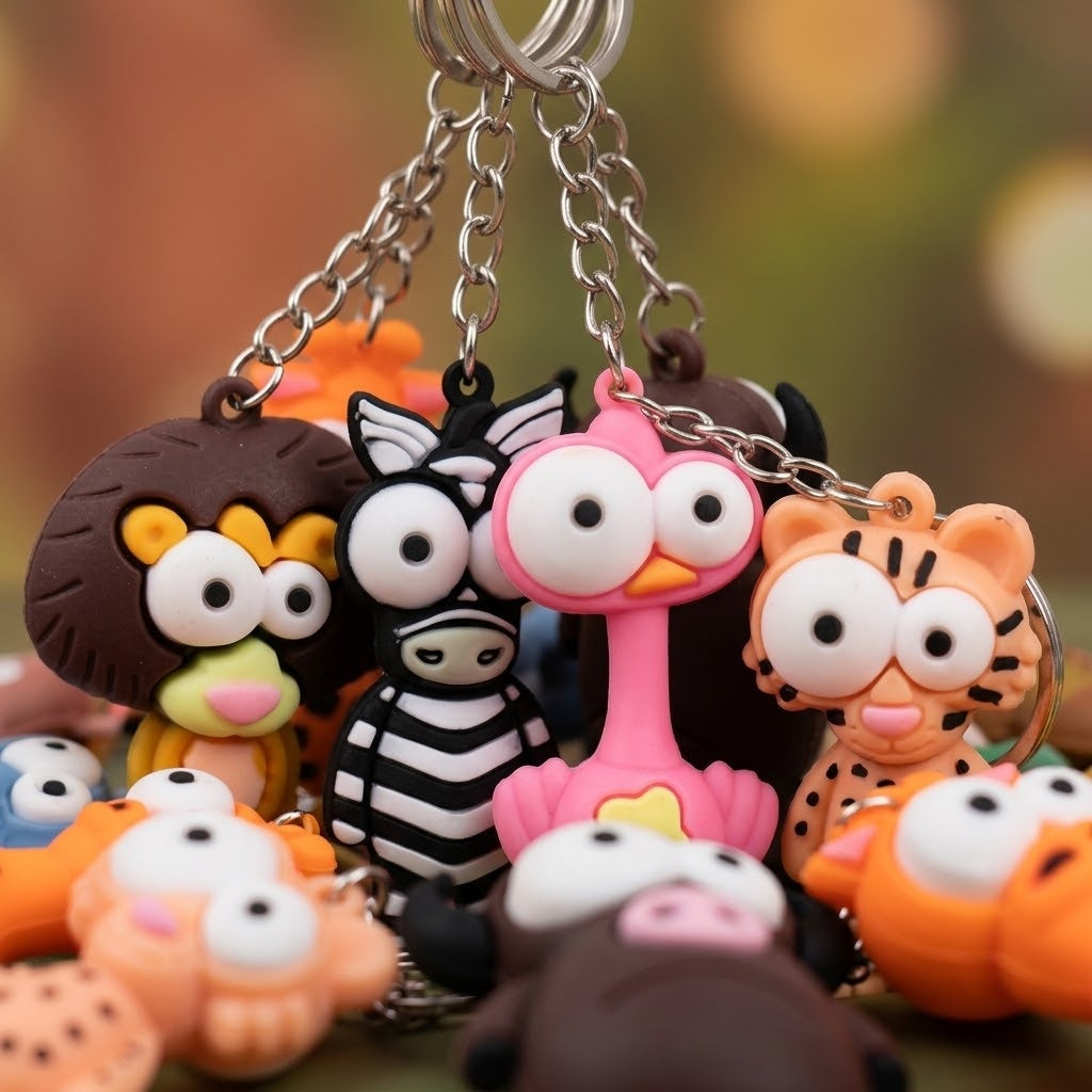 Big Eyes 3D Jungle Animal Keychain 6.5 cm - close-up