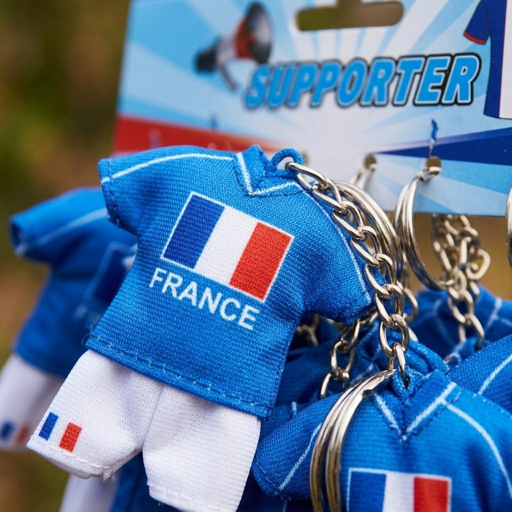 France Football Shirt Keychain Supporter Key Ring - close-up
