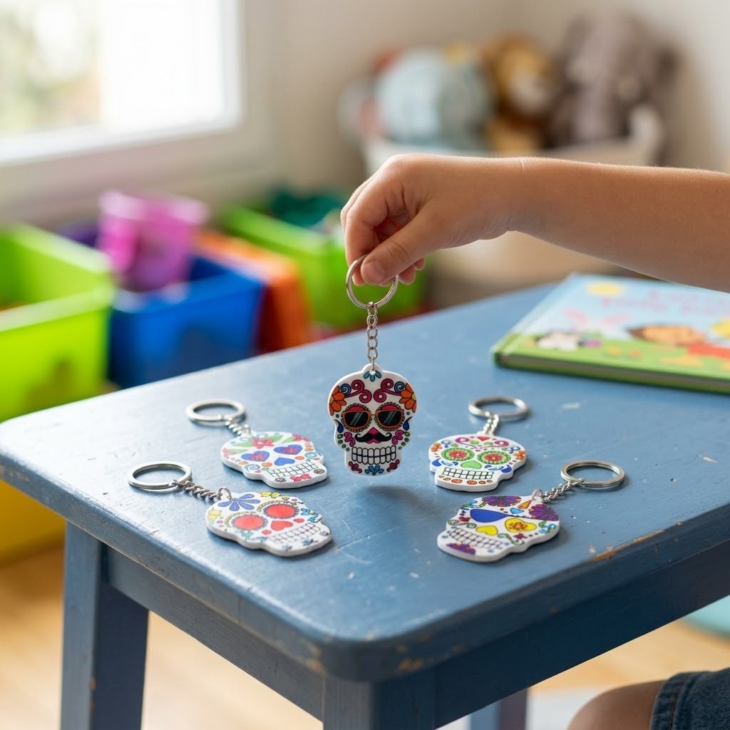 Mexican Sugar Skull Keychain Calavera Key Ring - lifestyle photo