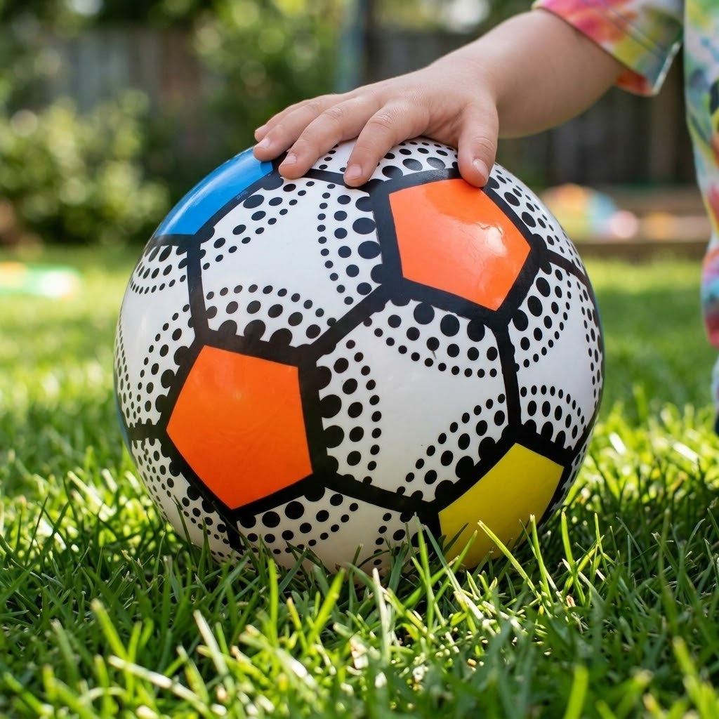 Qi Cube Pattern PVC Play Ball Kids Ball 25 cm - lifestyle photo
