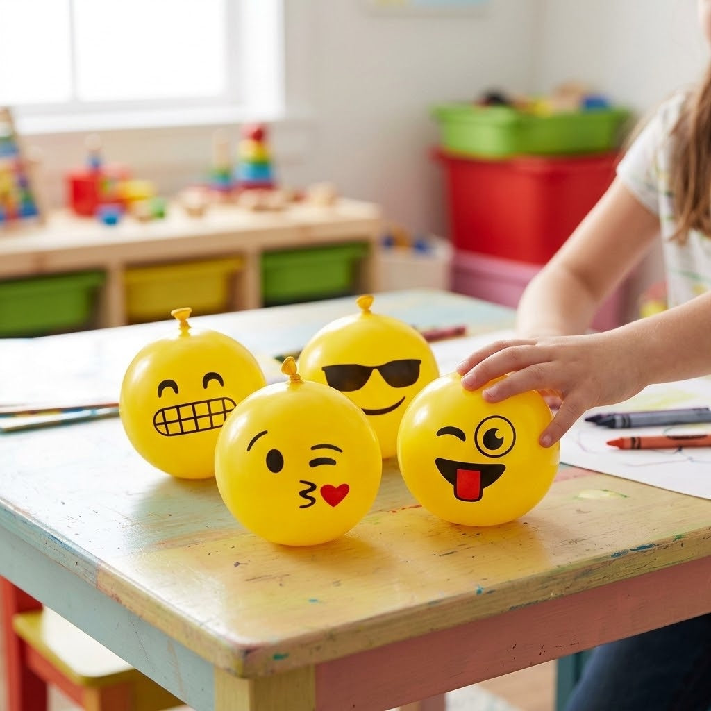 Emoji Face PVC Play Ball Inflatable Kids Ball 23 cm - lifestyle photo