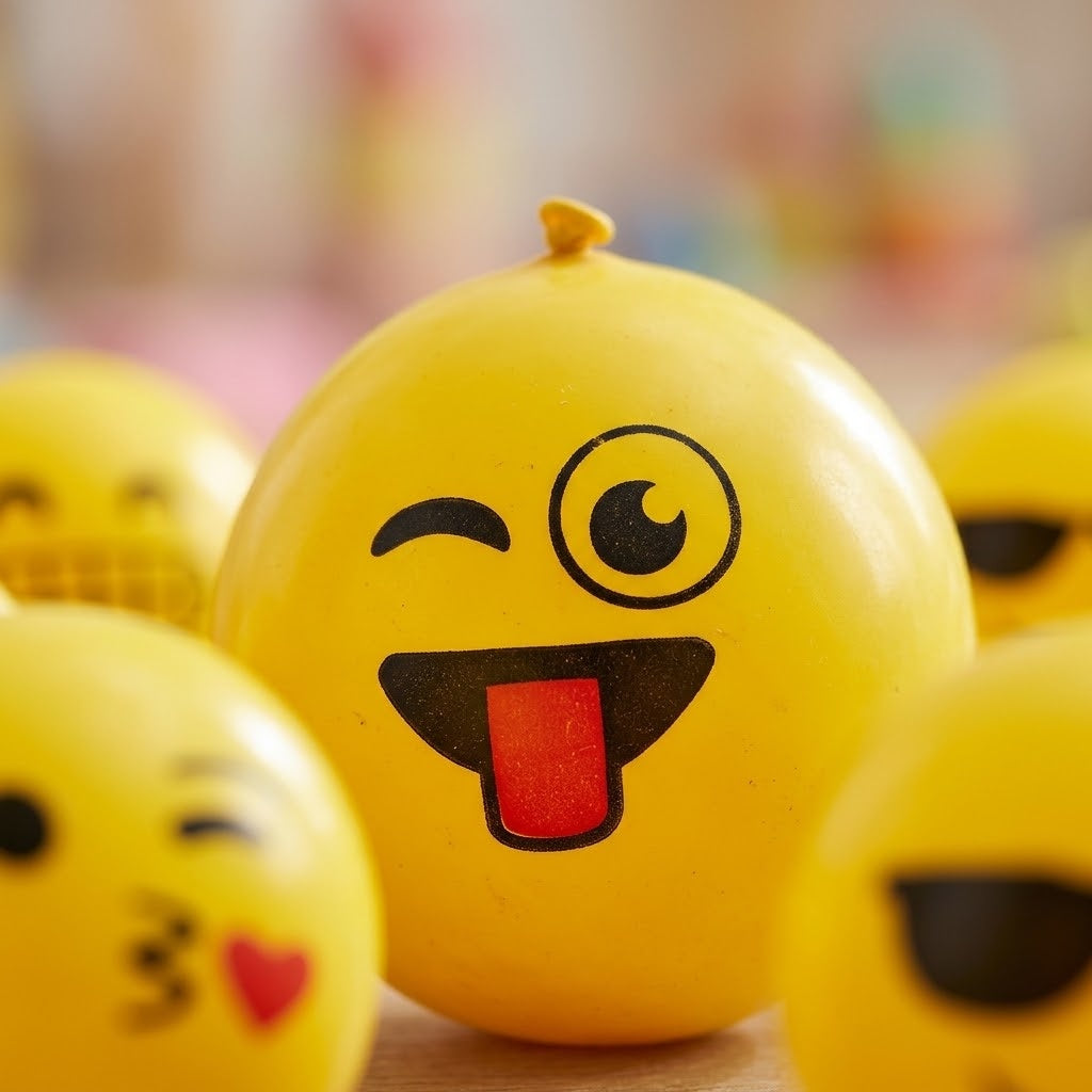 Emoji Face PVC Play Ball Inflatable Kids Ball 23 cm - close-up