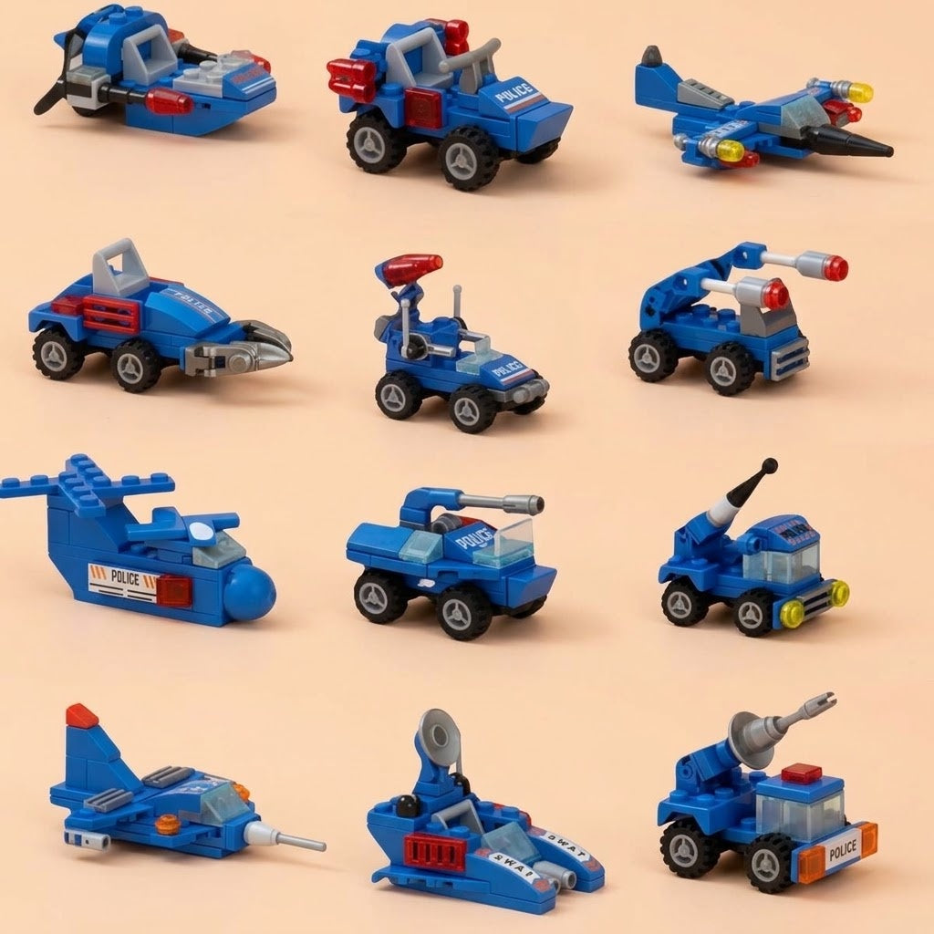 Police Vehicle Compatible Building Bricks 12-in-1 Set - studio photo